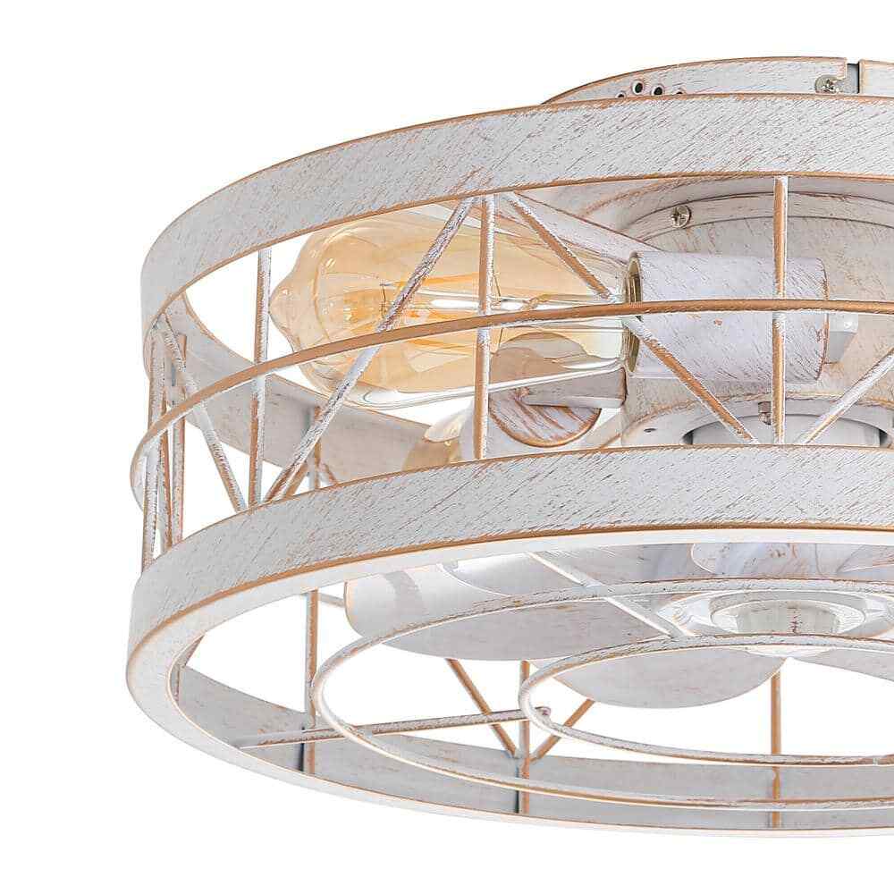 Breezary 16.5 in. White/Gold Enclosed Flush Mount Ceiling Fan w/ Light & Remote