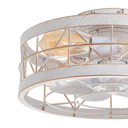 Breezary 16.5 in. White/Gold Enclosed Flush Mount Ceiling Fan w/ Light & Remote