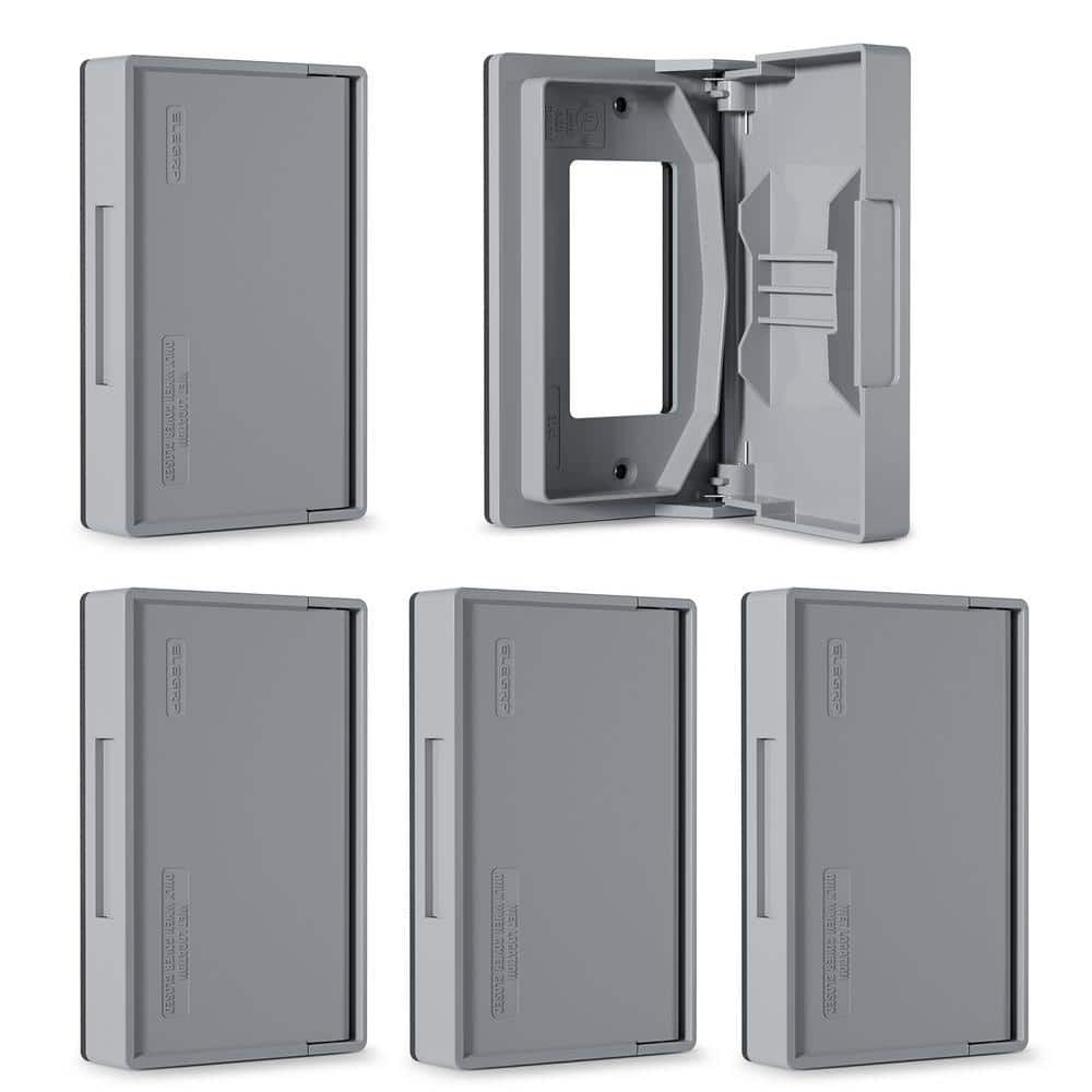 1-Gang Horizontal Decorator Weatherproof Wall Plate Cover, 5 PACK, Gray