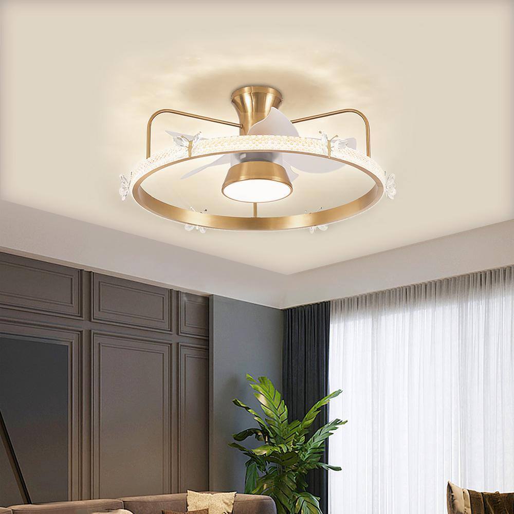 Depuley 28 in. Modern Round Crystal Low Profile Ceiling Fan w/ Caged Light