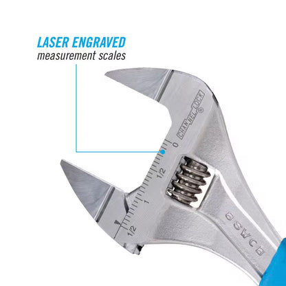 Channellock Slim Jaw WideAzz 8 in. Adjustable Wrench with Code Blue Comfort Grip