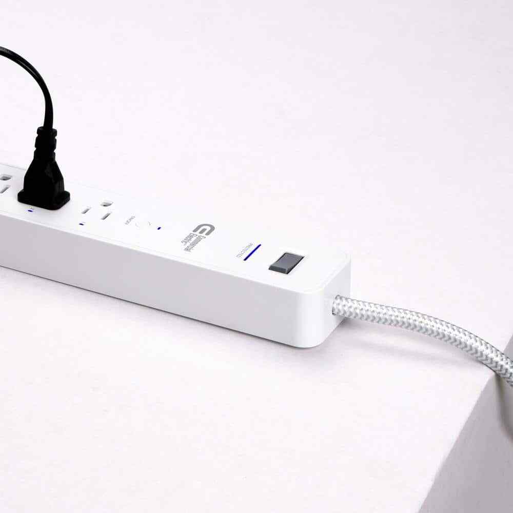Commercial Electric 3 ft. 4-Outlet White Surge Protector Smart with USB Hubspace