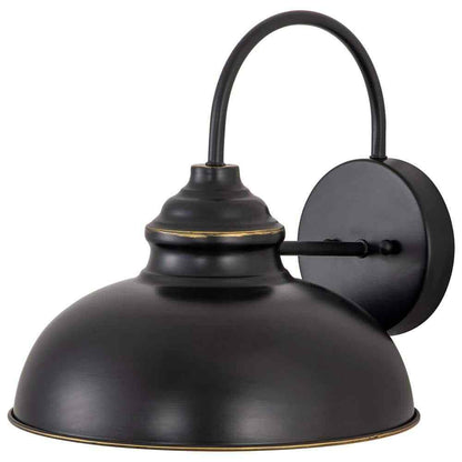 C Cattleya 1-Light Black Gooseneck Outdoor Barn Light Sconce with Gold Edges