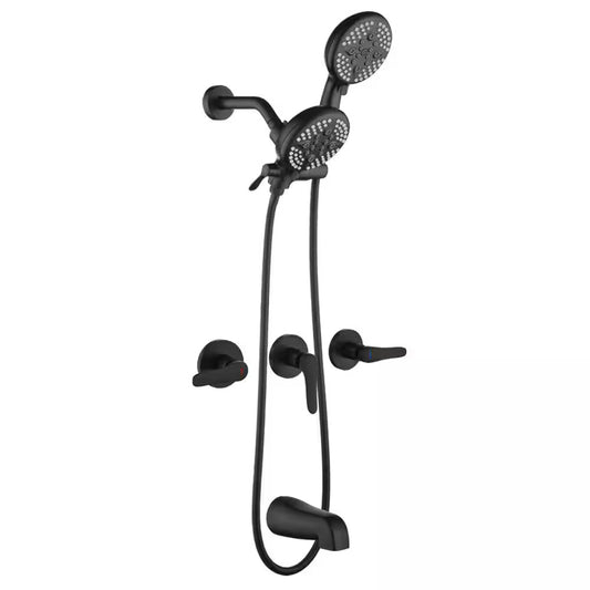 3-Handle Tub Shower Faucet Dual Head Shower 2.5 GPM  Matte Black, with Valve