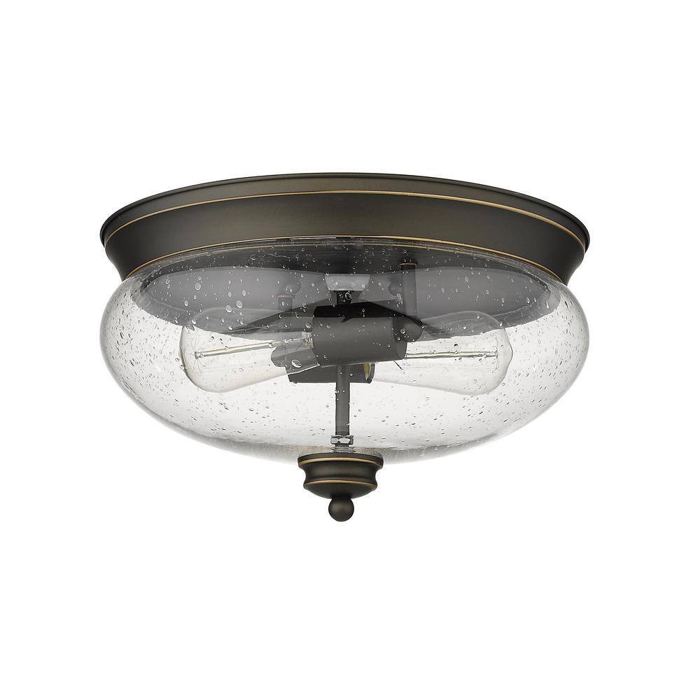 Annora 2-Light Olde Bronze Flush Mount Ceiling Light Fixture w/ Seeded Glass