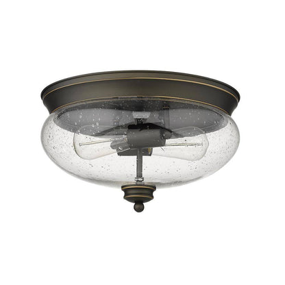 Annora 2-Light Olde Bronze Flush Mount Ceiling Light Fixture w/ Seeded Glass