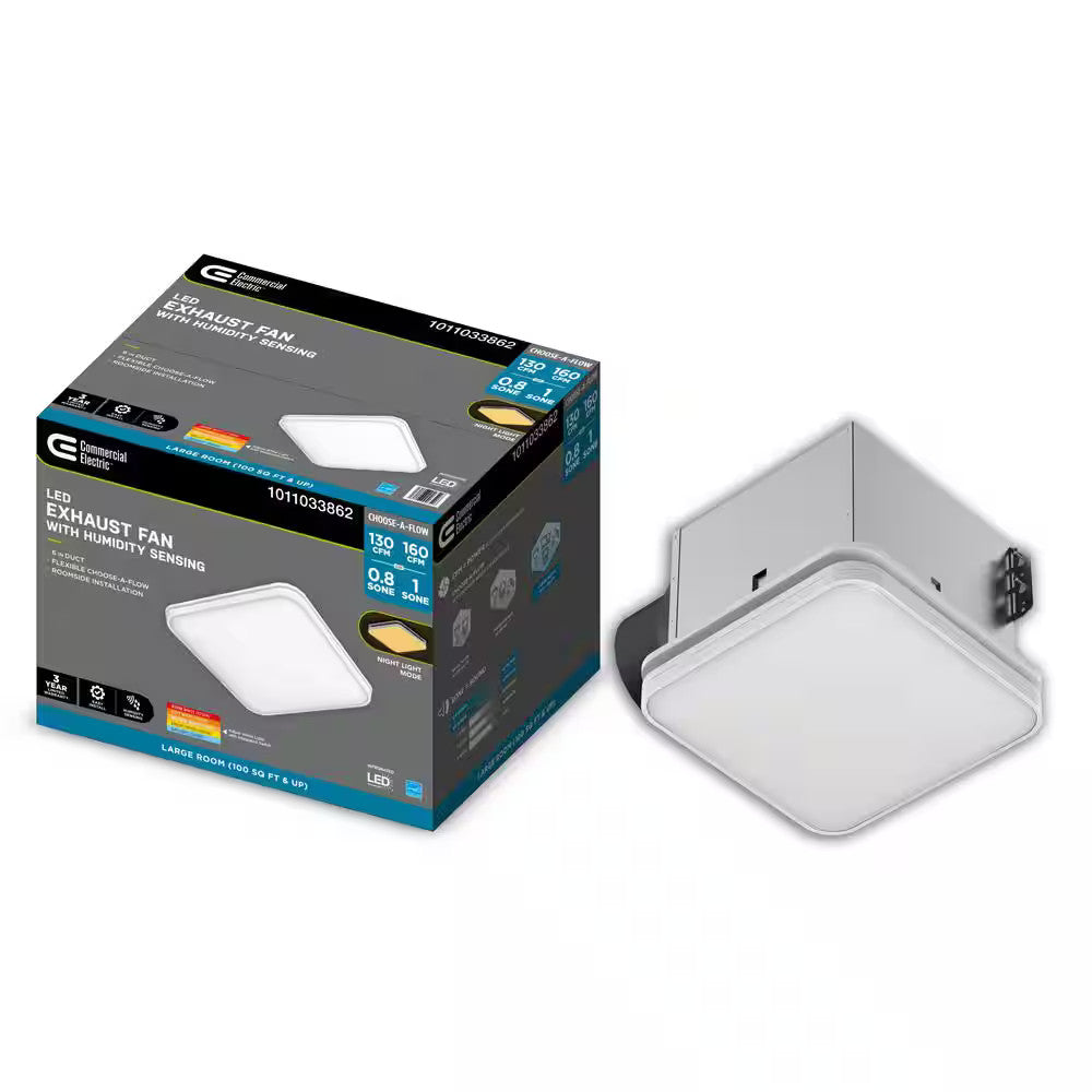 130 /160 CFM Ceiling Mount Room Side Installation Square Bathroom Exhaust Fan