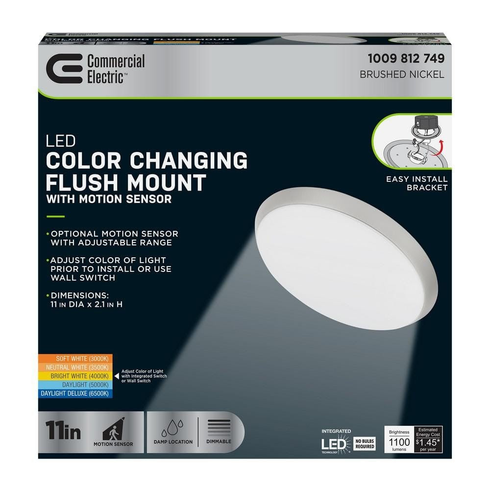 Commerical Electric 11 LED Dimmable CCT Flush Mount Ceiling Light Nickel