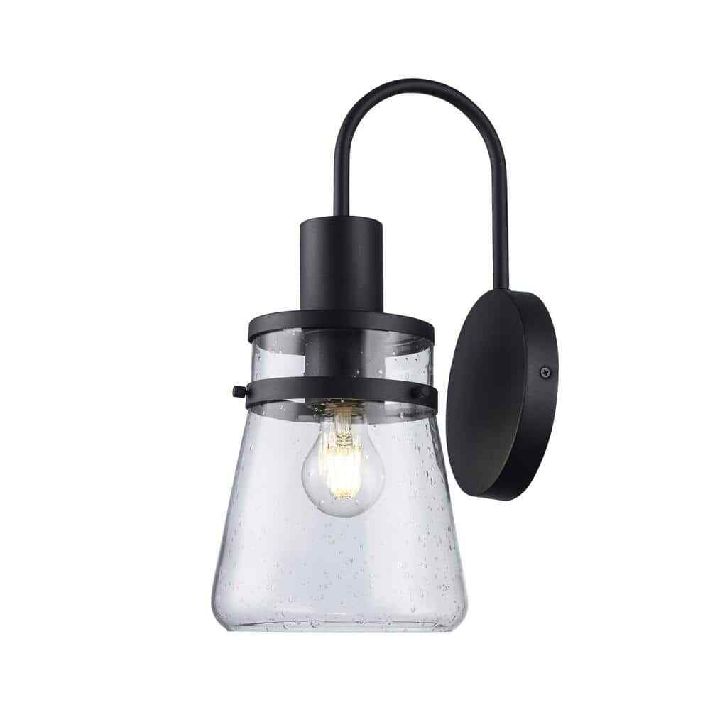 Bel Air Lighting 1 Light Black Outdoor Wall Light Fixture with Seeded Glass