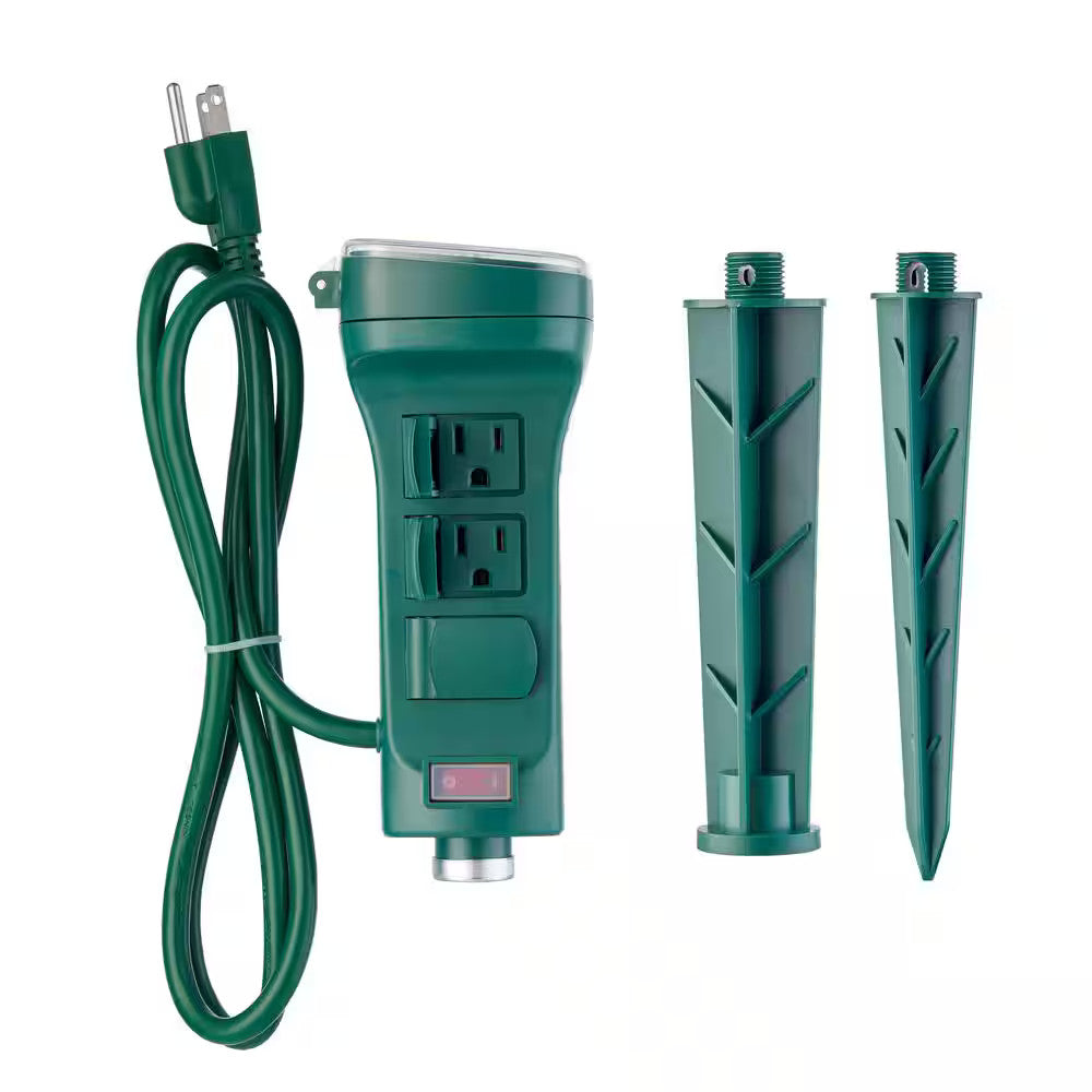 Defiant Smart Outdoor 4 ft. 6-Outlet Power Stake Timer Powered by Hubspace