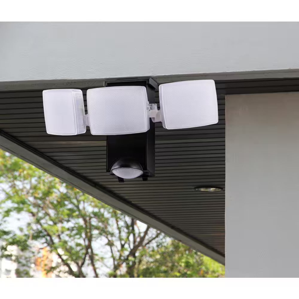 Defiant 270° Black Motion Sensor Battery Powered Outdoor 3-Head Flood Light
