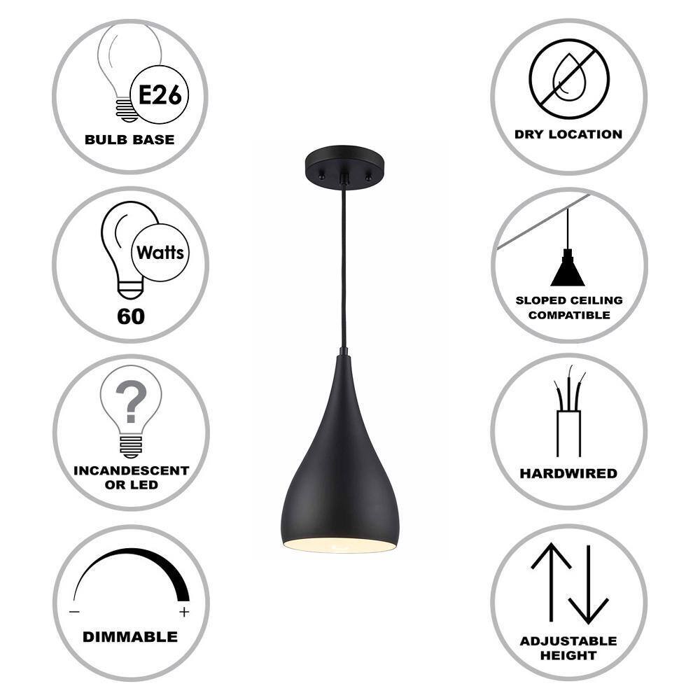 Bel Air Lighting Black Mini Pendant Light Fixture w/ Black Metal Dome Shade