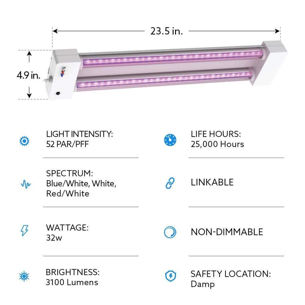 2 ft. 32-Watt White LED 3 Adjustable Spectrum Linkable Plant Grow Light