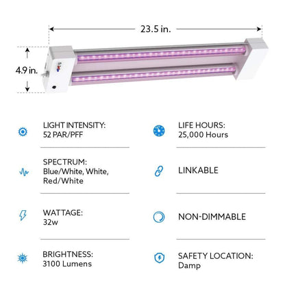 2 ft. 32-Watt White LED 3 Adjustable Spectrum Linkable Plant Grow Light