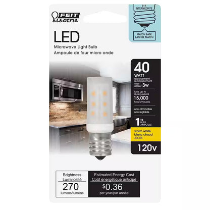 *3 PACK* Feit Electric 40W Eq T8 Intermediate E17 Appliance LED Bulb Warm 3000K