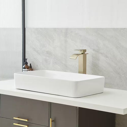 BWE Waterfall Single Hole Single Handle Bathroom Vessel Sink Faucet Brushed Gold