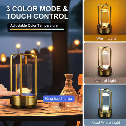 7 in. Outdoor/Indoor Dimmable Touch Control Industrial Gold Portable Table Lamp