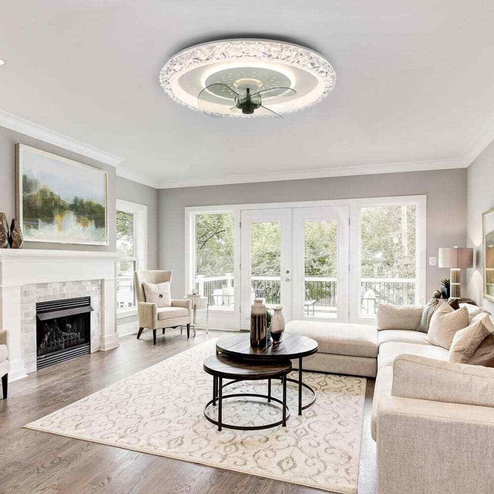 Bella Depot 20 in Crystal White Ceiling Fan LED Light Fandelier w/ Remote 