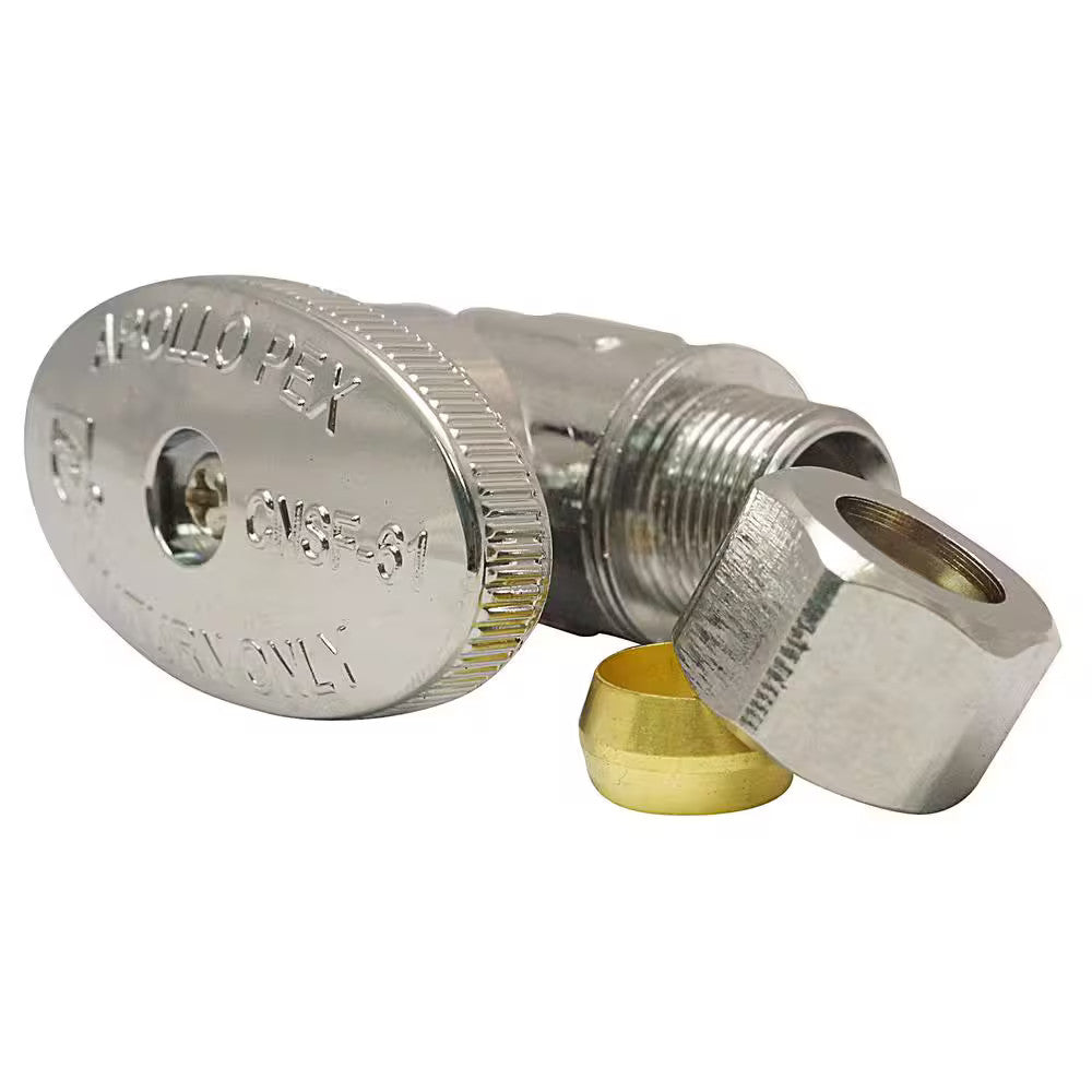 6 Pk Apollo APXVS1238C6JR 1/2" Brass PEX-B Barb x 3/8" Comp Straight Stop Valve