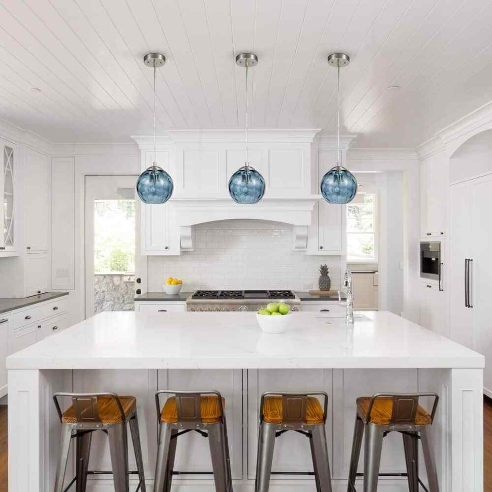 Cresswell 69 in. Hammered Blue Glass Pendant Hanging Light Fixture BM1537-01
