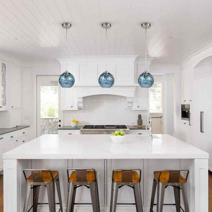 Cresswell 69 in. Hammered Blue Glass Pendant Hanging Light Fixture BM1537-01