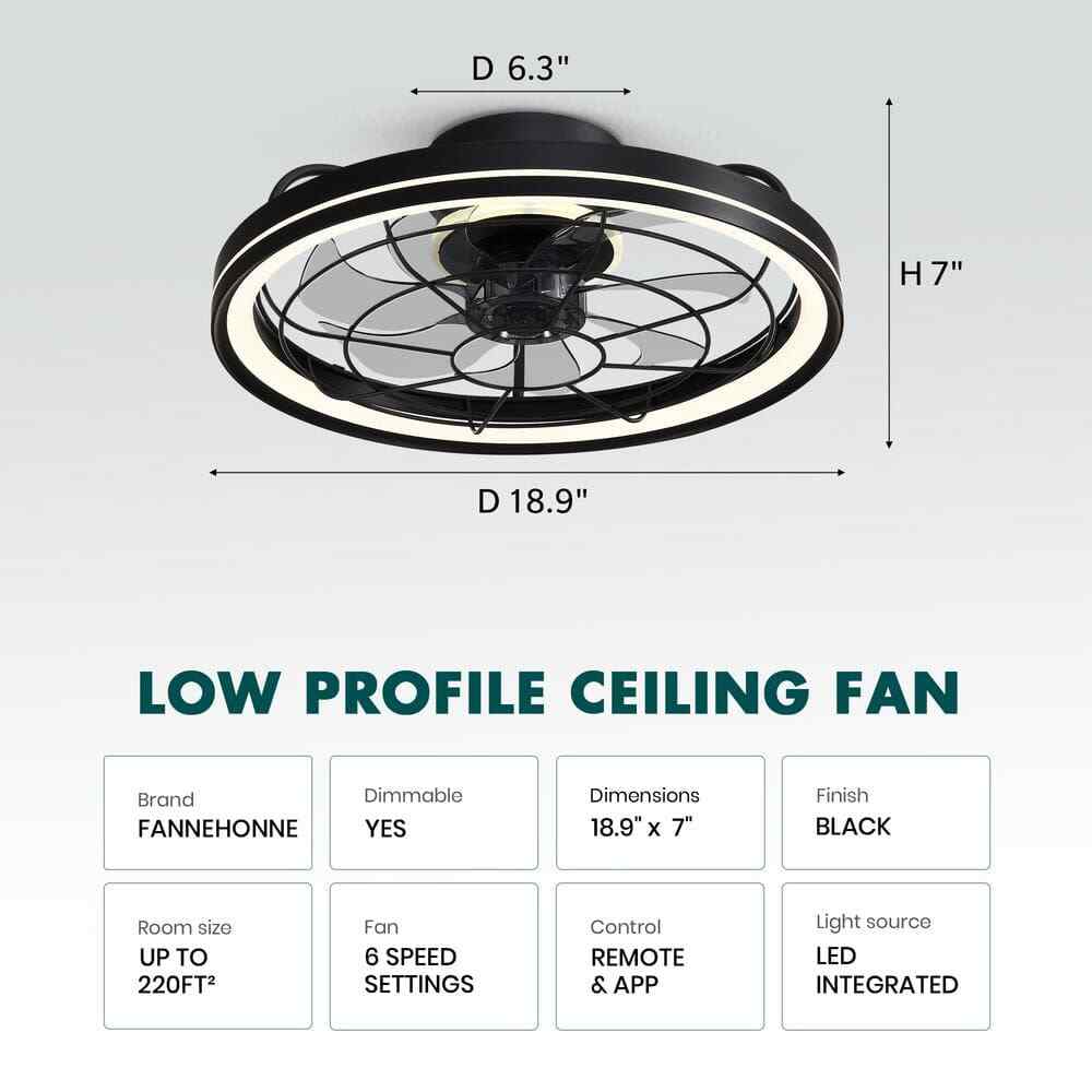 19 in. Integrated LED Modern Farmhouse Ceiling Fan Flush Mount w/ Light & Remote