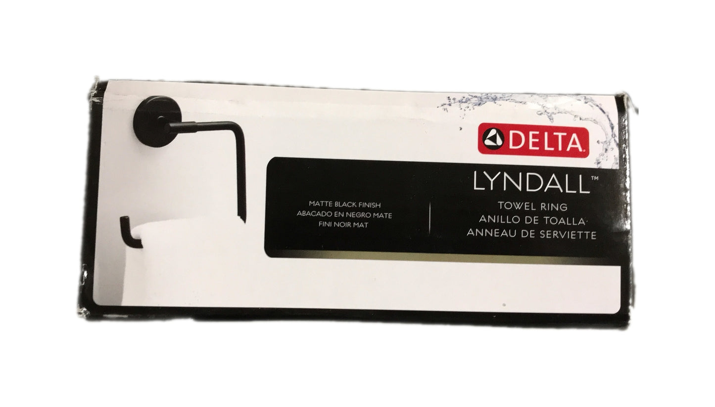 Delta Lyndall Wall Mount Square Bath Towel Ring Accessory in Matte Black