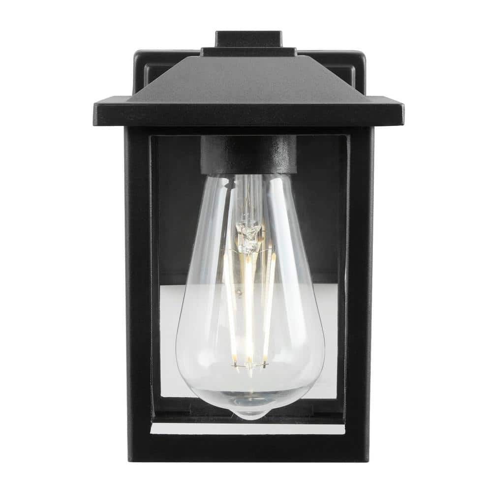 1-Light 7" Black Hardwired Classic Outdoor Wall Light Lantern Sconce Clear Glass