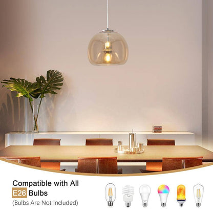 1-Light Chrome Globe Pendant Light Amber Glass for Living Room No Bulbs Included