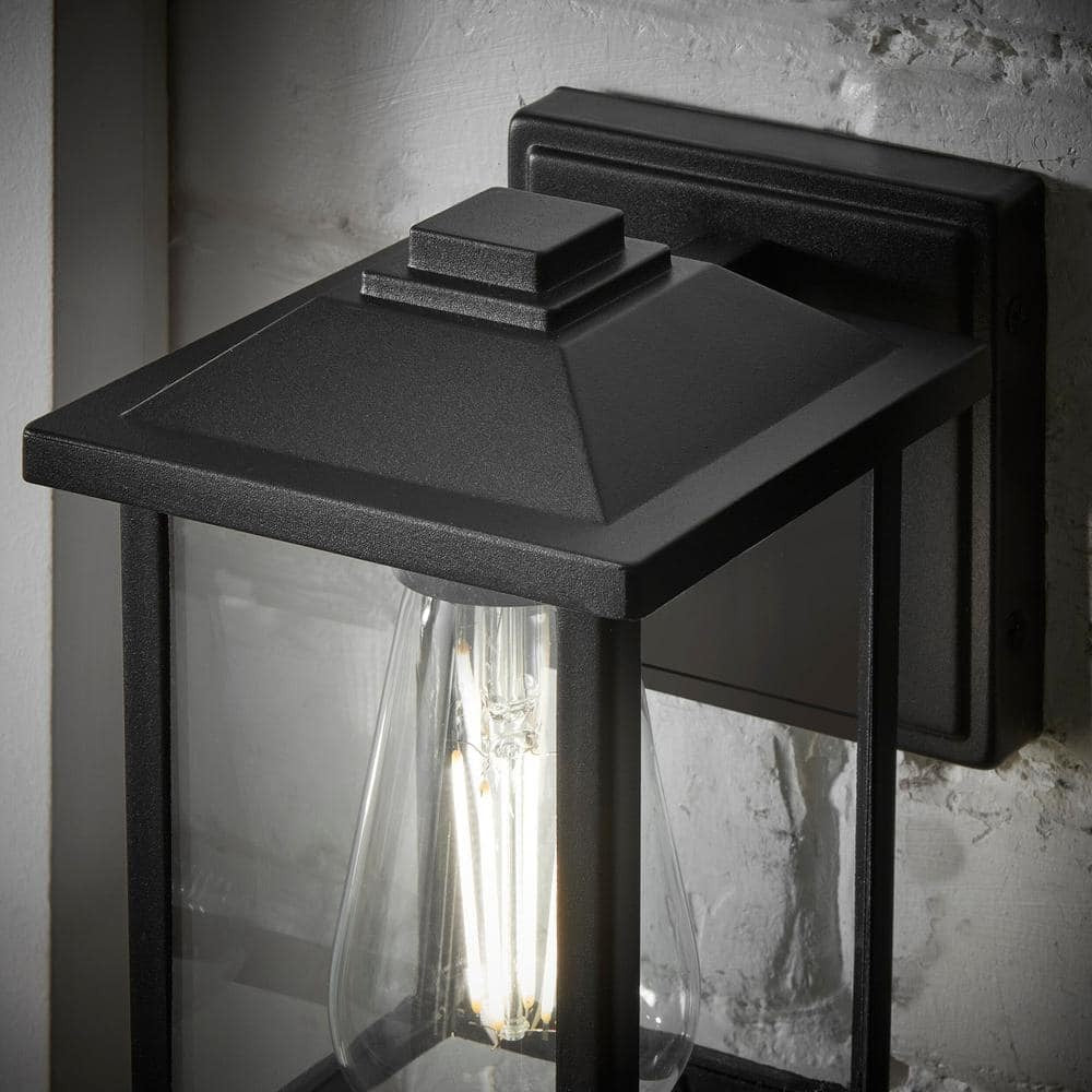1-Light 7" Black Hardwired Classic Outdoor Wall Light Lantern Sconce Clear Glass