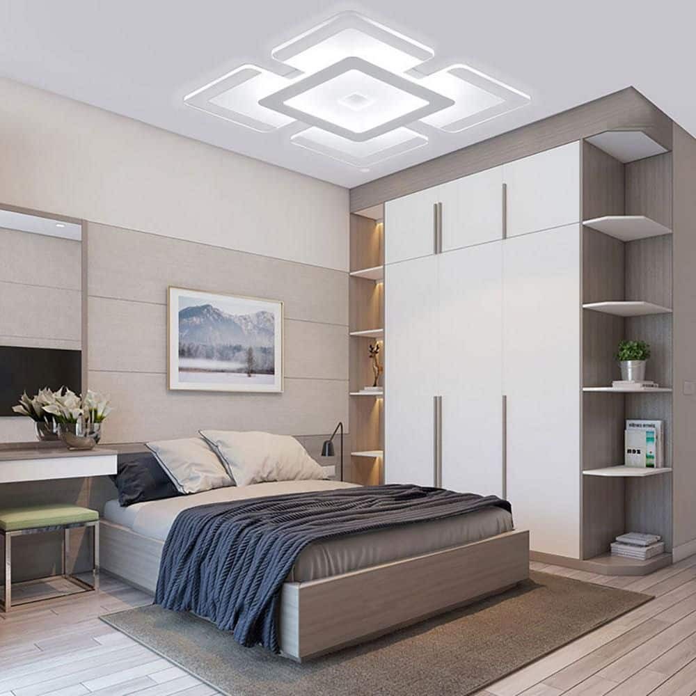16.5" 1-Light White LED Semi-Flush Mount Indoor Minimalist Square Ceiling Light