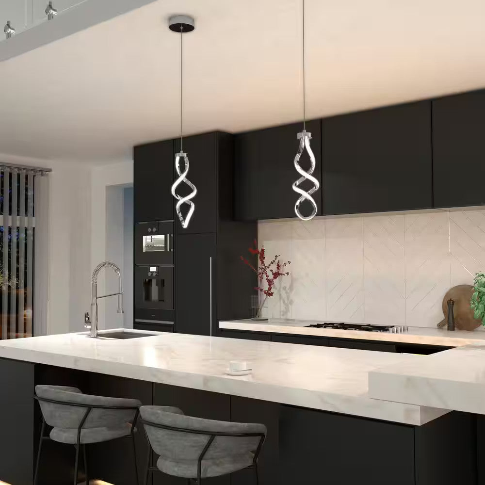 Artika Swirl 13-Watt Integrated LED Chrome Mini Pendant for Kitchen Island