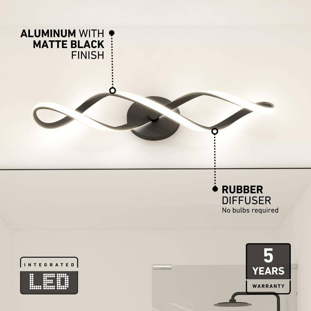 Artika Swirl 27 in. 1-Light Matte Black Modern Integrated LED Vanity Light Bar