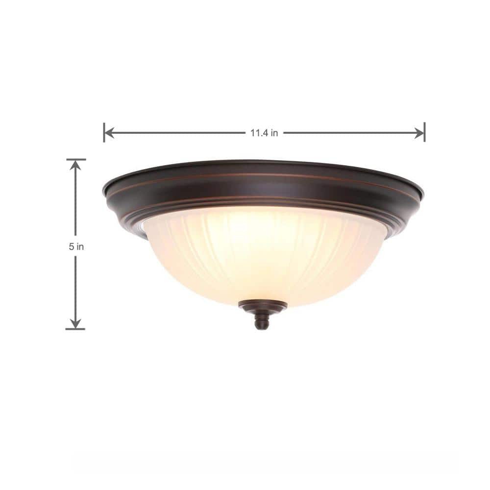 Commercial Electric 11 in. Oil-Rubbed Bronze Integr LED Flush, Frosted, 2-Pack