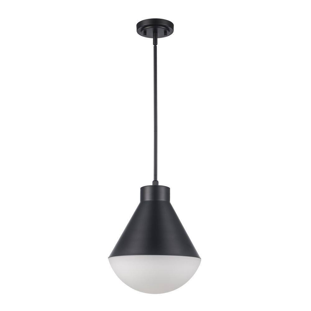Bel Air Lighting Ludlow Black Hanging Pendant Light w/ White Opal Glass Shade