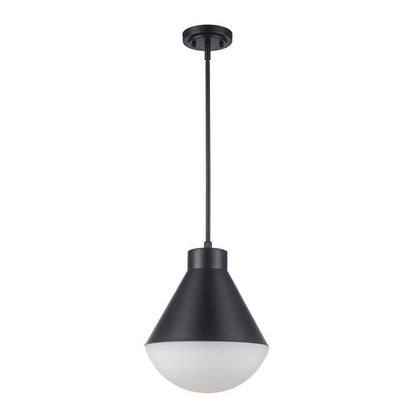 Bel Air Lighting Ludlow Black Hanging Pendant Light w/ White Opal Glass Shade