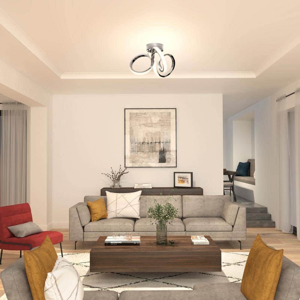 Artika Swirl 13 in. Modern Chrome LED Flush Mount Ceiling Light Fixture