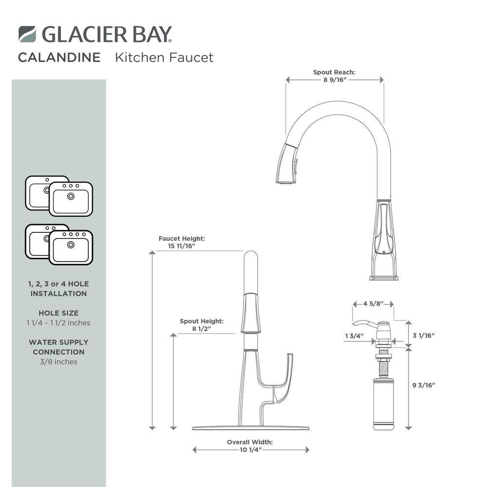 Calandine Pull-Down Sprayer Kitchen Faucet soap dispenser, Spot Resist Stainless