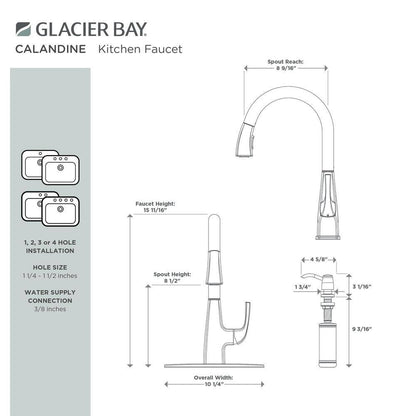 Calandine Pull-Down Sprayer Kitchen Faucet soap dispenser, Spot Resist Stainless