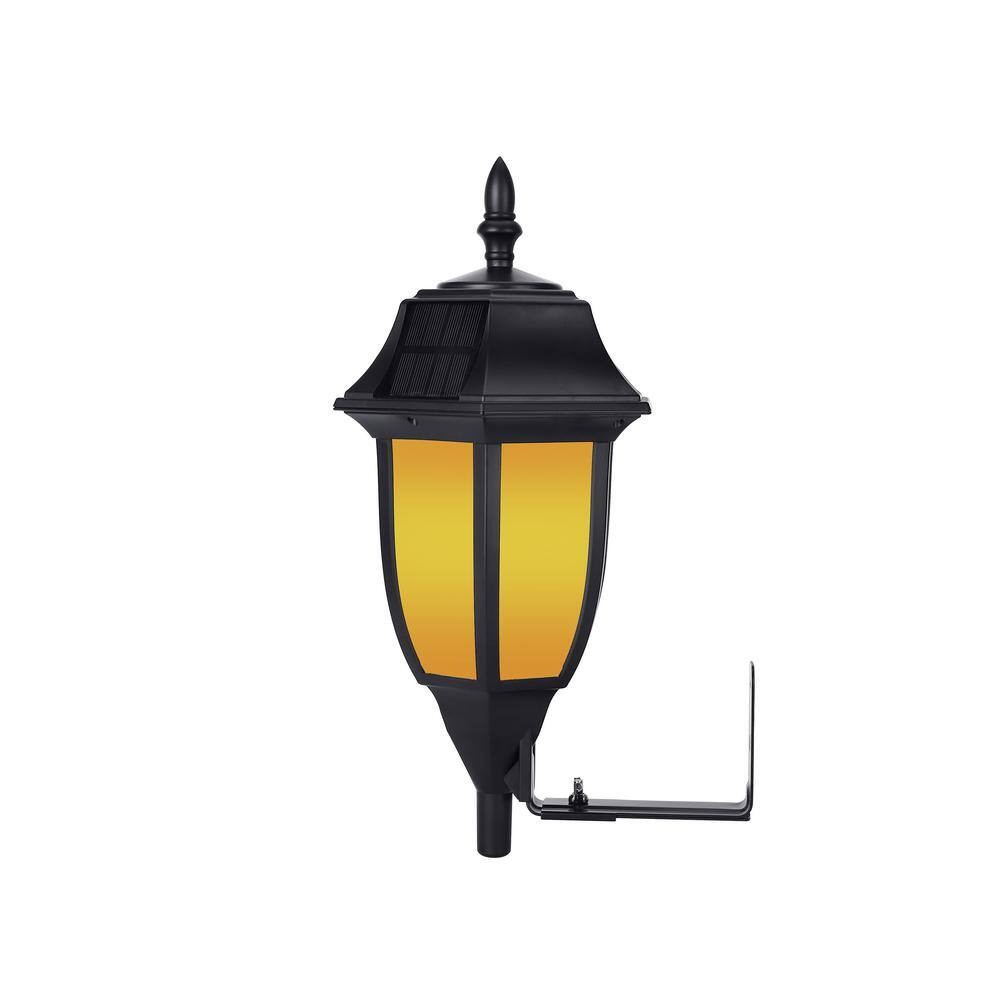 Black Solar Wall or Pillar LED Outdoor Light Sconce with Amber or White Light