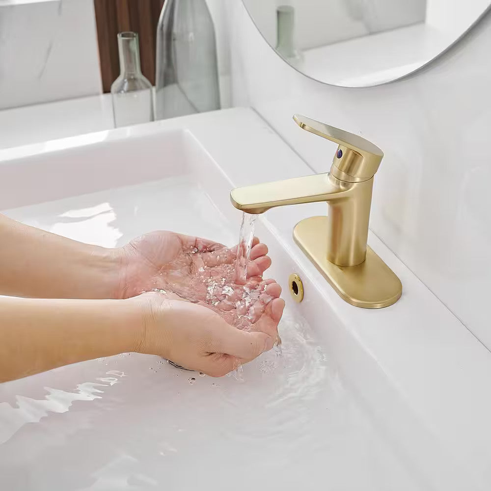 BWE 1-Handle 1-Hole Bathroom Drip-Free Sink Faucet in Brushed Gold A-96043-BG