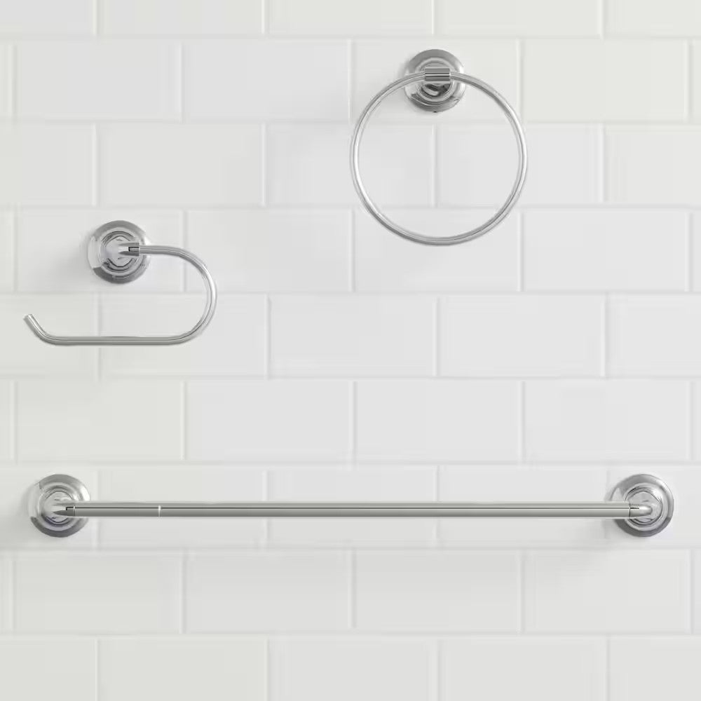 Constructor 3-piece Bath Hardware Set 24" Towel Bar Towel Ring TP Holder, Chrome