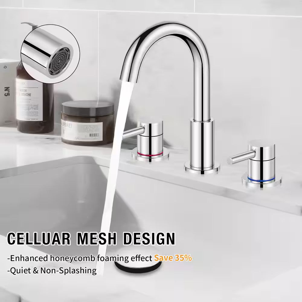 8" Widespread High Arc Bathroom Faucet 360-Degree Swivel Spout, Polished Chrome