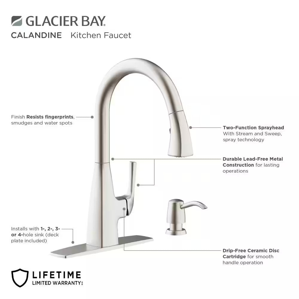 Calandine Pull-Down Sprayer Kitchen Faucet soap dispenser, Spot Resist Stainless