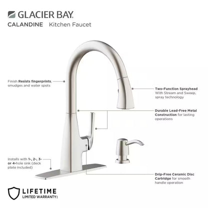 Calandine Pull-Down Sprayer Kitchen Faucet soap dispenser, Spot Resist Stainless