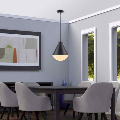 Bel Air Lighting Ludlow Black Hanging Pendant Light w/ White Opal Glass Shade