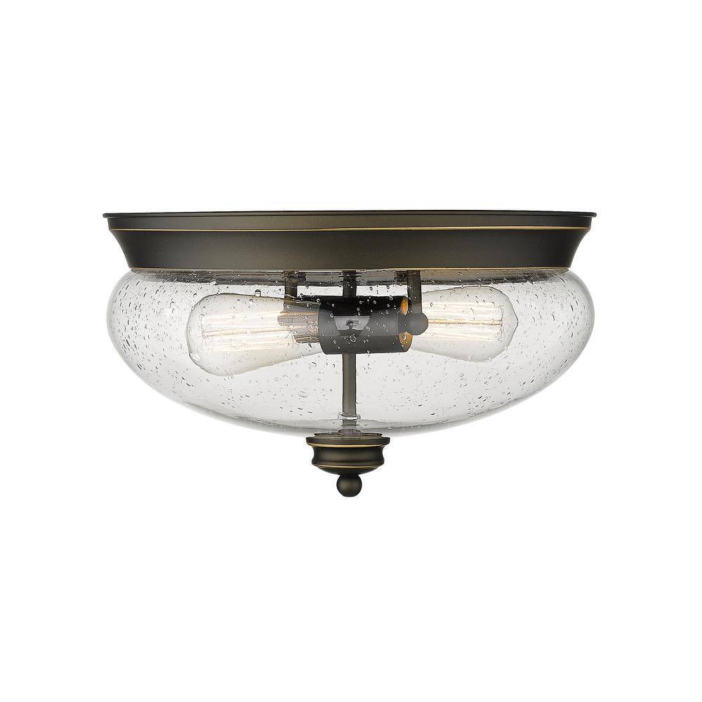 Annora 2-Light Olde Bronze Flush Mount Ceiling Light Fixture w/ Seeded Glass