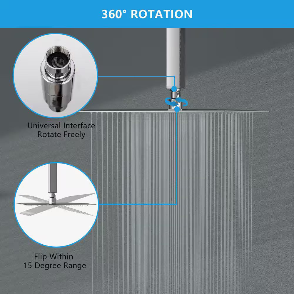  2.5 GPM 12 Ceiling Mount and Wall Mount Rain Fixed Shower Head Polished Chrome