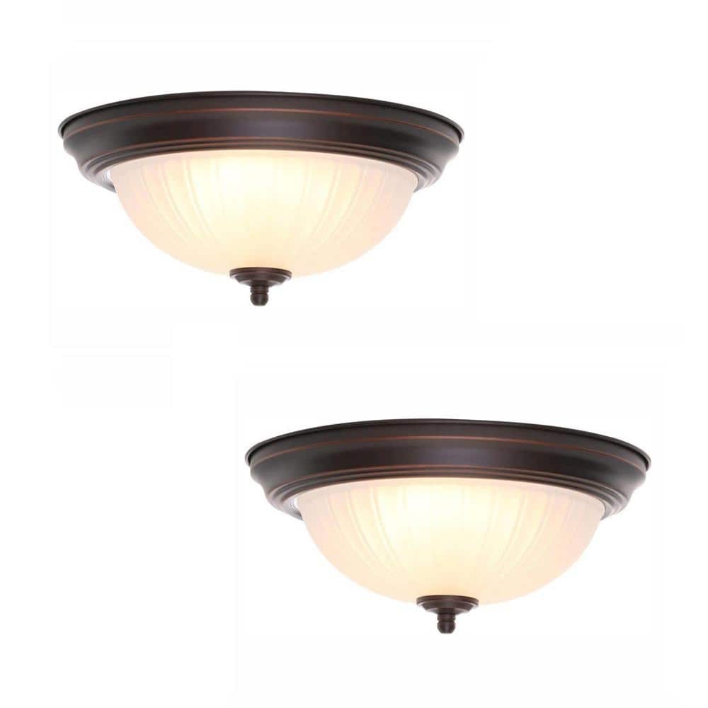 Commercial Electric 11 in. Oil-Rubbed Bronze Integr LED Flush, Frosted, 2-Pack