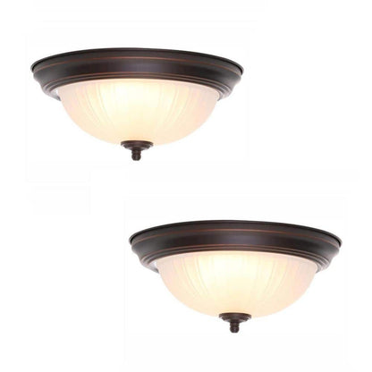 Commercial Electric 11 in. Oil-Rubbed Bronze Integr LED Flush, Frosted, 2-Pack